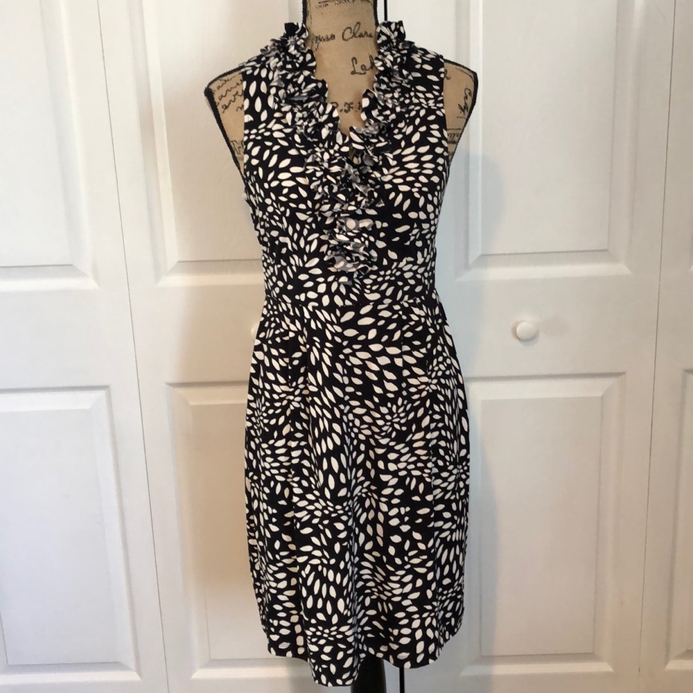 Black and white ruffle front dress